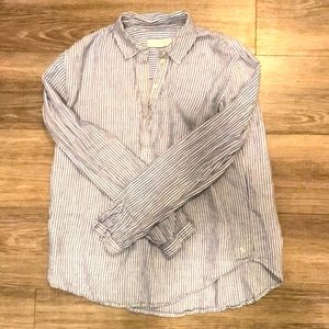 Cute pullover denim and white striped chambray top